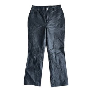 Vintage NEWPORT NEWS black leather pants 14 high waist lined Indie Sleaze Moto